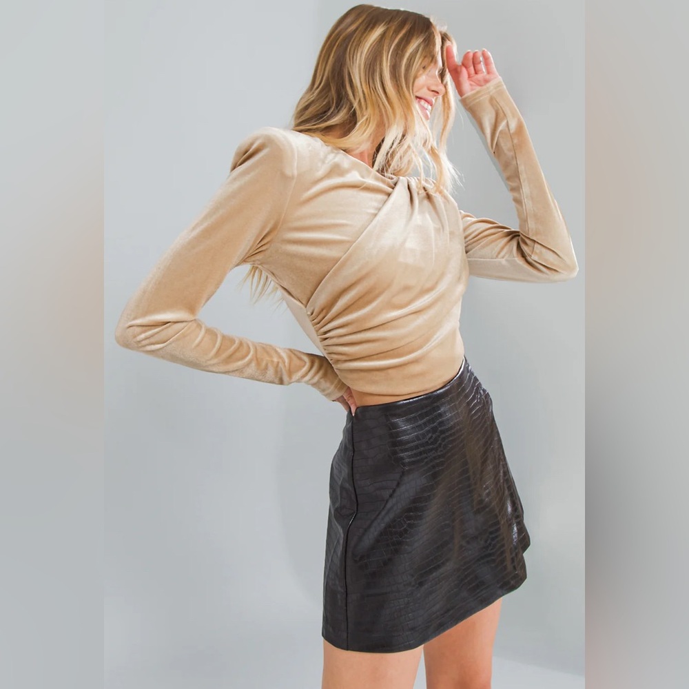 Flying Tomato Velvet Champagne Ballet Wrap Crop Top Statement Blouse MED